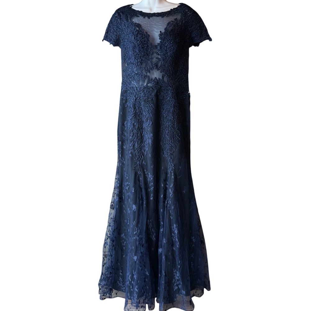 Stella Couture Evening Gown Navy‎ Beaded Lace Formal Dress Size 10 New With Tag